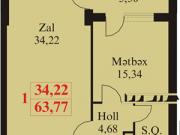 Satılır 1 otaqlı 64 m2 yeni tikili Əhmədli