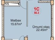 Satılır 1 otaqlı 56.3 m2 yeni tikili Xırdalan