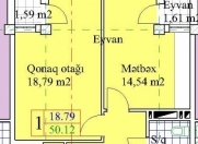 Satılır 1 otaqlı 50 m2 yeni tikili 6 mkr