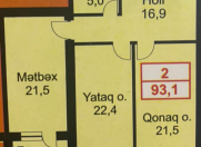Satılır 2 otaqlı 93 m2 yeni tikili Abu Arena
