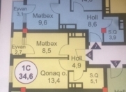 Satılır 1 otaqlı 34.6 m2 yeni tikili 28 May m.