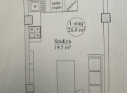 Satılır 1 otaqlı 26.8 m2 yeni tikili 20 yanvar m.