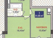 Satılır 1 otaqlı 51 m2 yeni tikili ADA universiteti