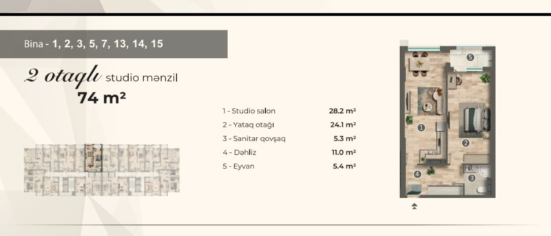 Satılır 2 otaqlı 82 m2 yeni tikili Sumqayıt